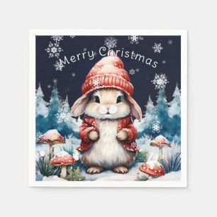 Whimsical Christmas Bunny Party Napkin