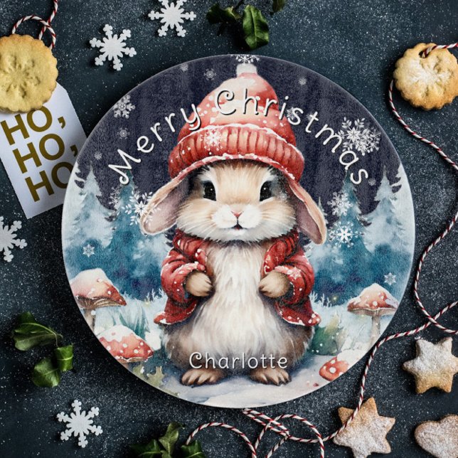 Whimsical Christmas Bunny Personalised Cutting Board (Whimsical Christmas Bunny Personalized Cutting Board)