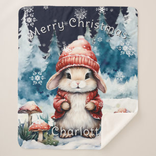 Whimsical Christmas Bunny Personalised Sherpa Blanket