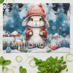 Whimsical Christmas Bunny Tea Towel