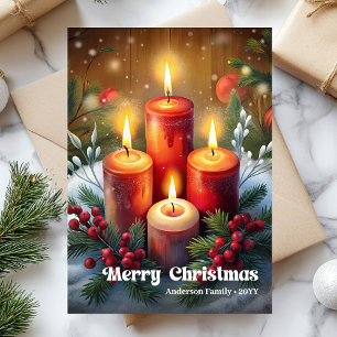 Whimsical Christmas candle rustic pine wreath card