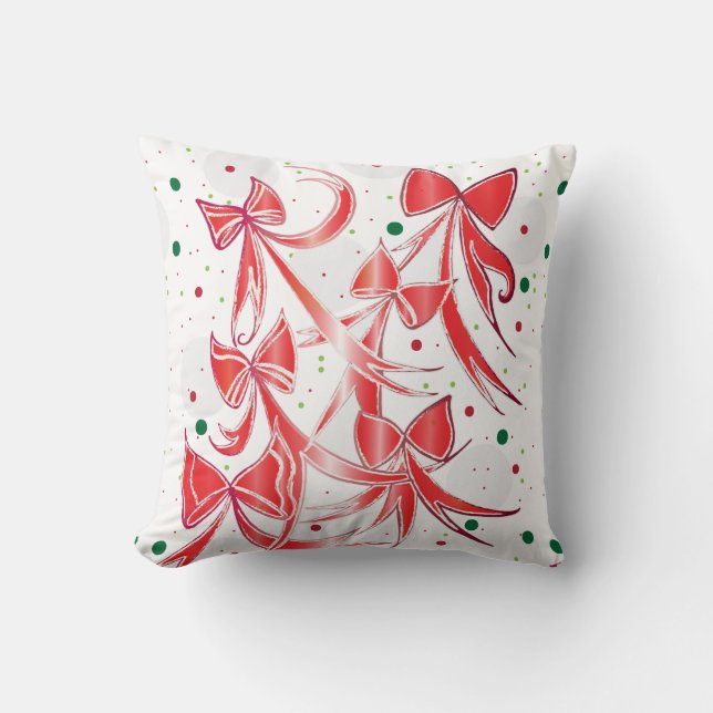 Whimsical Christmas Candy cane bows pattern Cushion (Front)