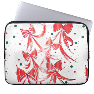 Whimsical Christmas Candy cane bows pattern Laptop Sleeve