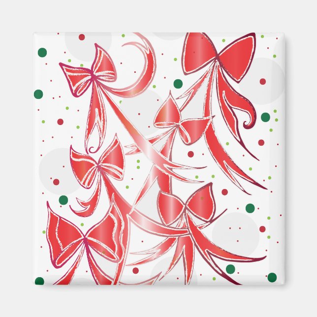 Whimsical Christmas Candy cane bows pattern Magnet (Front)