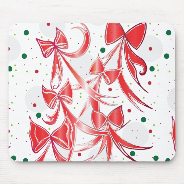 Whimsical Christmas Candy cane bows pattern Mouse Pad (Front)