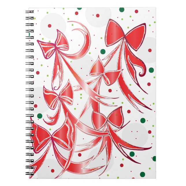 Whimsical Christmas Candy cane bows pattern Spiral Notebook (Front)