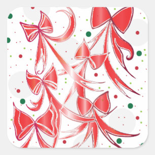Whimsical Christmas Candy cane bows pattern Square Sticker