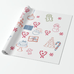 Whimsical Christmas Candy Cane & Gingerbread Wrapping Paper