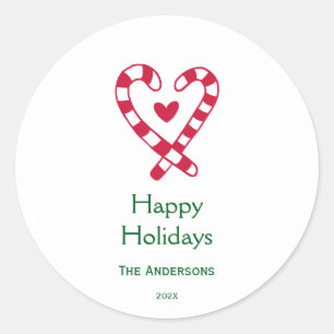 Whimsical  Christmas Candy Canes Classic Round Sticker