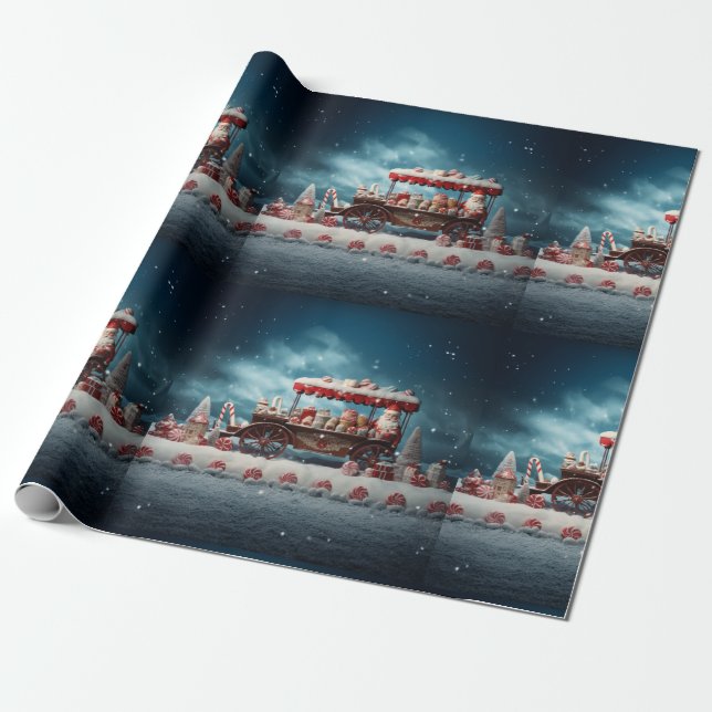 Whimsical Christmas Candy Cart 3  Wrapping Paper (Unrolled)