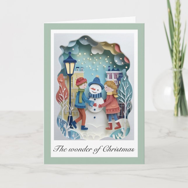 Whimsical Christmas card with paper card cutouts (Front)