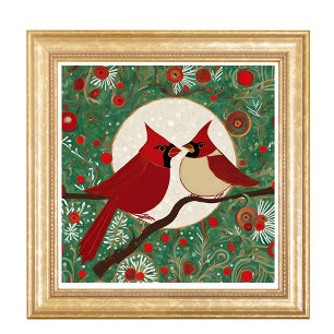 Whimsical Christmas Cardinal Red Birds Photo Print