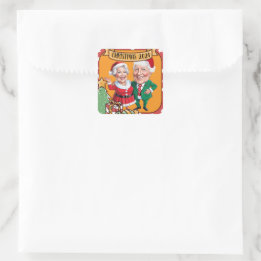 Whimsical Christmas caricature Design with Gifts a Square Sticker