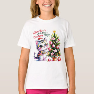 Whimsical Christmas Cat Holiay Cat lover Gift T-Shirt