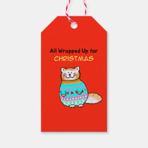 Whimsical Christmas Cat Holiday Cheer Gift Tags