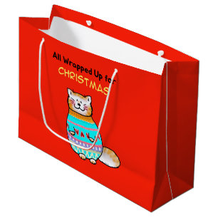 Whimsical Christmas Cat Holiday Cheer Large Gift Bag