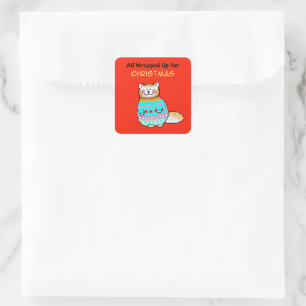 Whimsical Christmas Cat Holiday Cheer Square Sticker