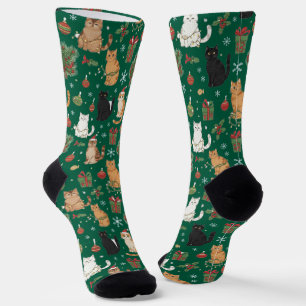Whimsical Christmas Cat Pattern Socks