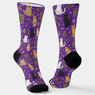 Whimsical Christmas Cat Pattern Socks