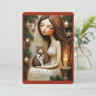 Whimsical Christmas Cat Winter Maiden Art Card