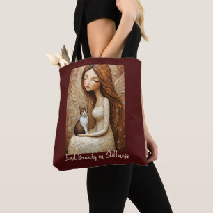 Whimsical Christmas Cat Winter Maiden Art Tote Bag