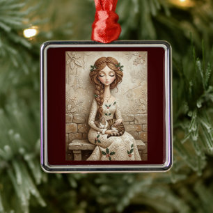 Whimsical Christmas Cat Winter Maiden Ornament
