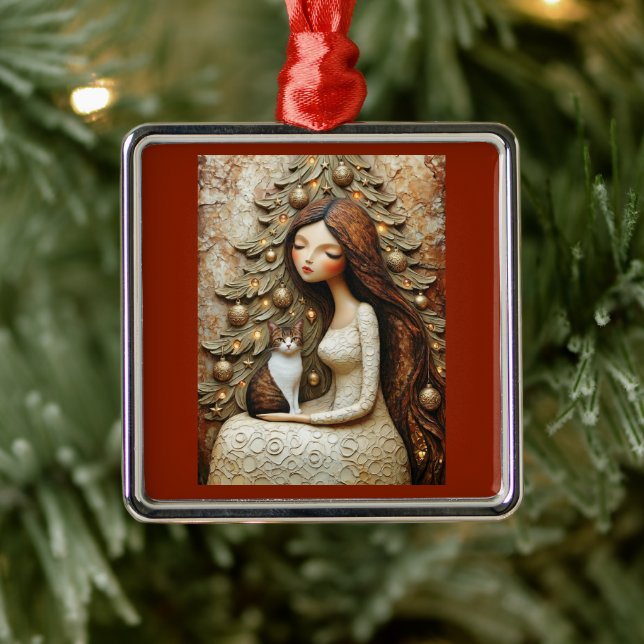 Whimsical Christmas Cat Winter Maiden Ornament (Tree)