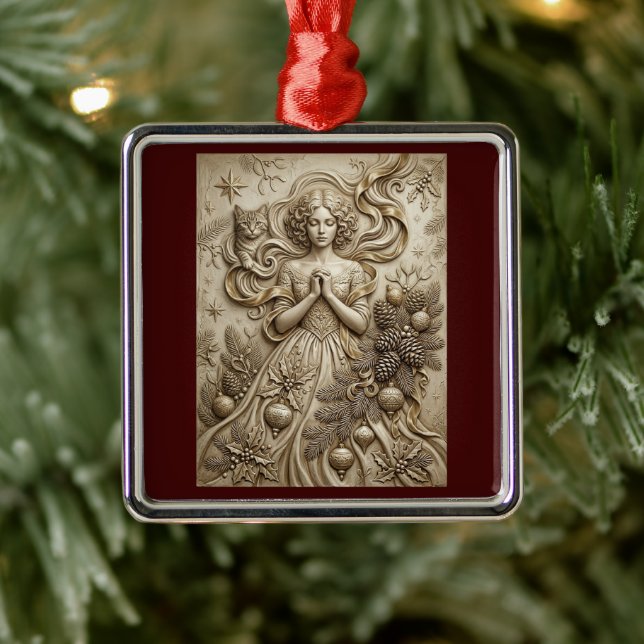 Whimsical Christmas Cat Winter Maiden Ornament (Tree)