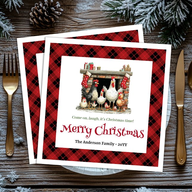 Whimsical Christmas chickens custom name napkins (Elegant Quirky Chickens Editable Custom Name Christmas Napkins

)