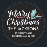 Whimsical Christmas Collection Classic Round Sticker<br><div class="desc">Send your holiday greetings in style with this whimsical and trendy round address label featuring hand lettered calligraphy artwork and a watercolor holly.</div>