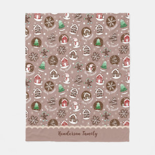 Whimsical Christmas Cookie Pattern Winter Family Fleece Blanket
