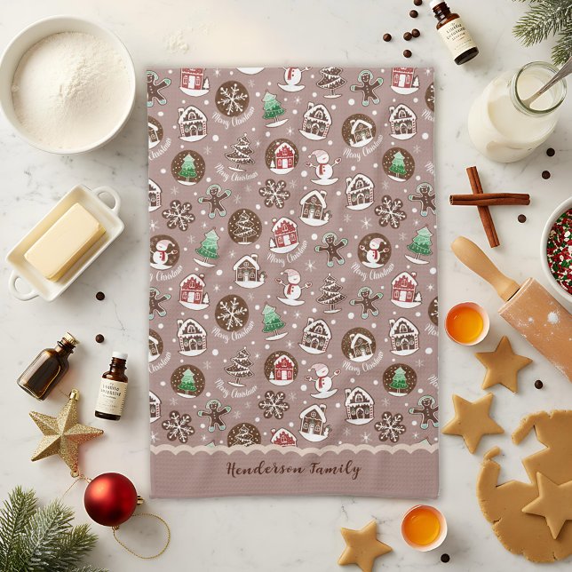 Whimsical Christmas Cookie Pattern Winter Family Tea Towel (Creator Uploaded)