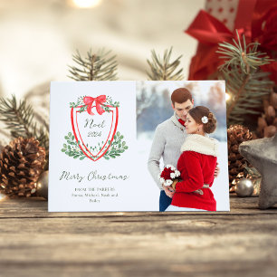 Whimsical Christmas Crest and Photo   Noel Holiday Card