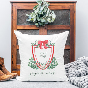 Whimsical Christmas Crest   Joyeux Noël Cushion