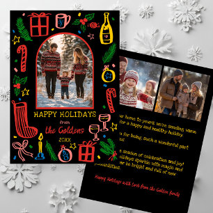 Whimsical Christmas Cute Custom Arch 3 PHOTO Holiday Card