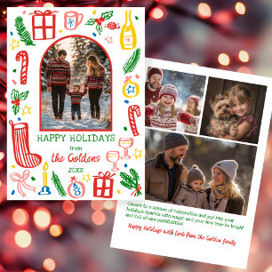 Whimsical Christmas Cute Custom Arch 4 PHOTO Holiday Card