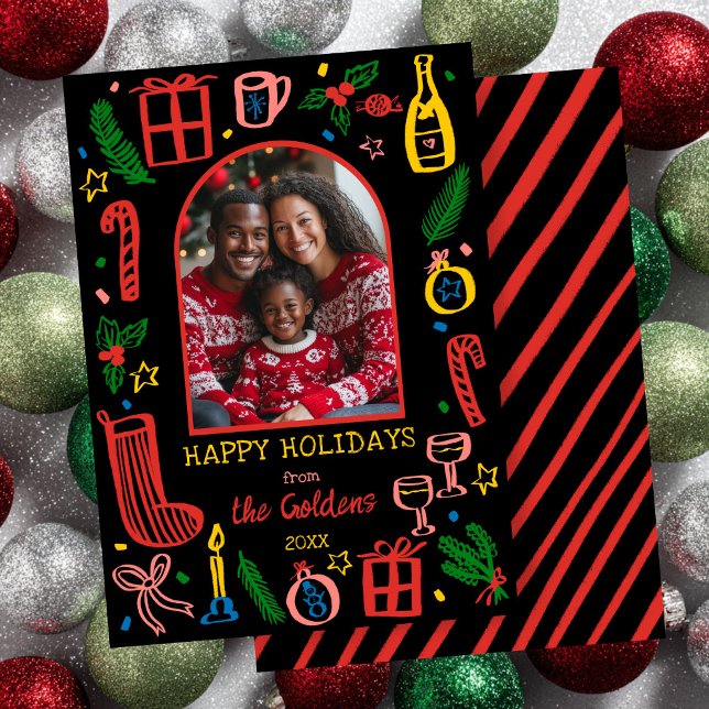 Whimsical Christmas  Cute Custom Arch PHOTO  Holiday Card (Whimsical Christmas Doodle Sketch Hand-drawn Cute Custom Arch PHOTO Holiday Card
)