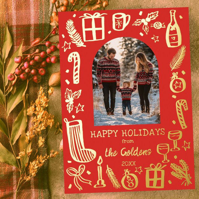 Whimsical Christmas  Cute Custom PHOTO GOLD (Whimsical Christmas Cute Custom PHOTO GOLD Foil Holiday Card
)