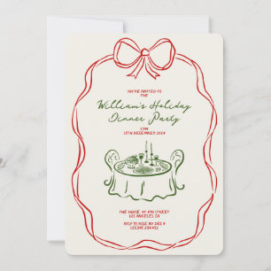 Whimsical Christmas Dinner Party Green and Red Holiday Card