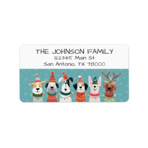 Whimsical Christmas Dogs Return Address Label