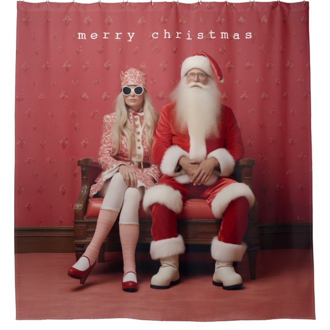 Whimsical Christmas Duo: Santa and Mrs. Claus Shower Curtain (Front)