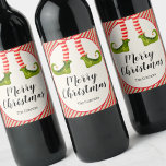 Whimsical Christmas Elf Holiday Wine Label<br><div class="desc">Fun elf legs wearing red and ivory striped tights and green boots with jingle bells,  and your holiday Christmas greeting in chic lettering,  personalize these wine bottle labels to serve at your holiday party or to give as gifts or party favors for business gifts,  corporate gifts.</div>