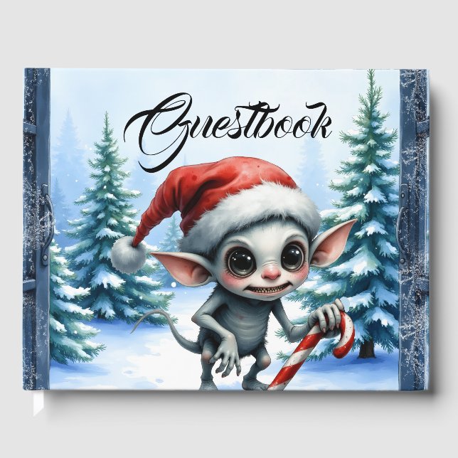 Whimsical Christmas Elf with Candy Cane.  Guest Book (Front)