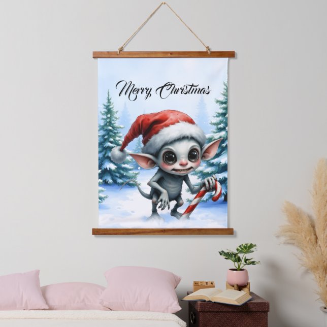 Whimsical Christmas Elf with Candy Cane.  Hanging Tapestry (Bedroom)