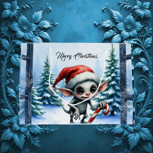 Whimsical Christmas Elf with Candy Cane. Large Gift Bag