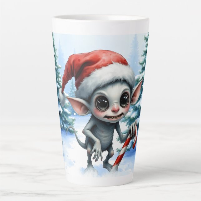 Whimsical Christmas Elf with Candy Cane.  Latte Mug (Front)