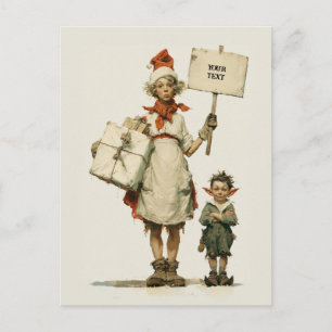 Whimsical Christmas Elves with Blank Sign Postcard