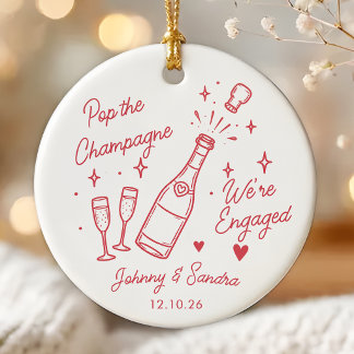 Whimsical Christmas Engagement Ceramic Ornament