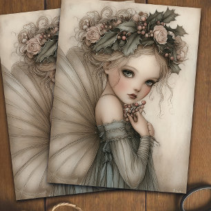 Whimsical Christmas Fairy Holly & Berry Decoupage Tissue Paper