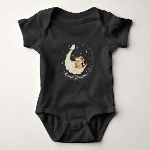 Whimsical Christmas Fawn Sleeping on Moon Sweet Baby Bodysuit